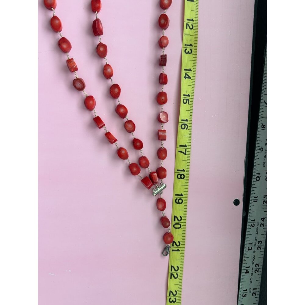 Vintage 3-Strand Red Coral Beaded Necklace With Silver-Tone Clasps 20 Inches Lon - Picture 5 of 5